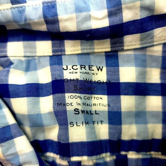 J Crew Blue White Plaid Light Weight Cotton Slim Fit Small Button Down Front Poc - Picture 7 of 8